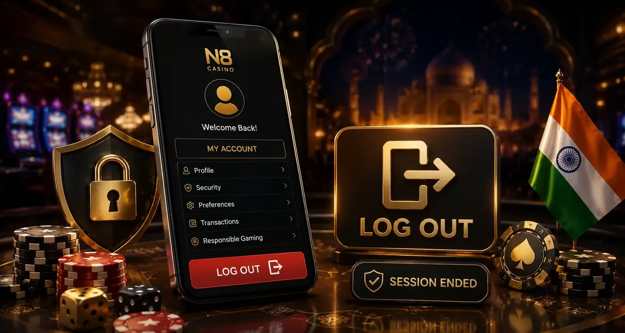 N8 account menu showing the log out option on mobile