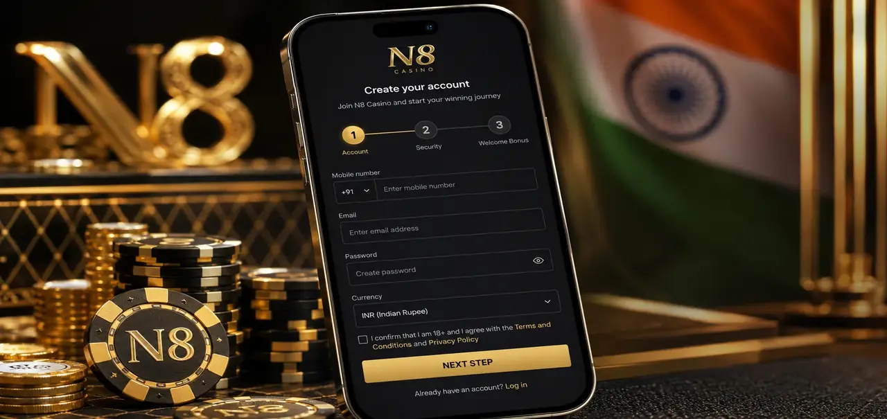 N8 Casino registration form on the official website (India)