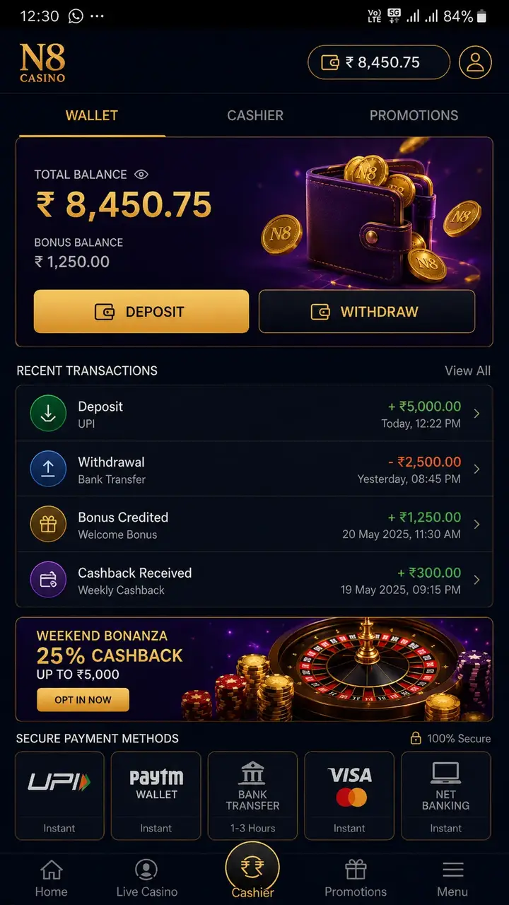 N8 casino interface screenshot 5